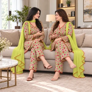 Pistachio Bloom Floral Three Piece