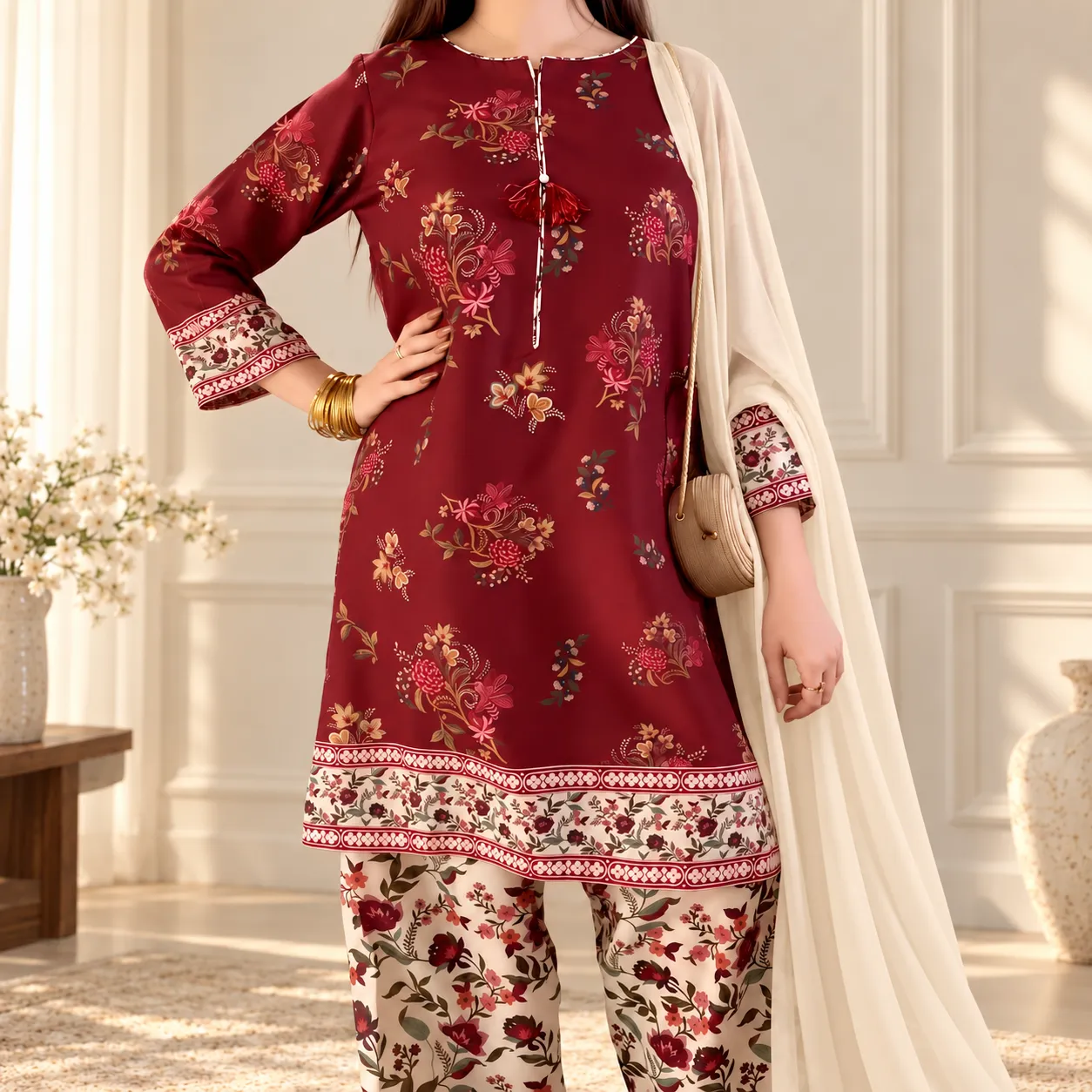 Gulruba Crimson Three Piece - Image 8